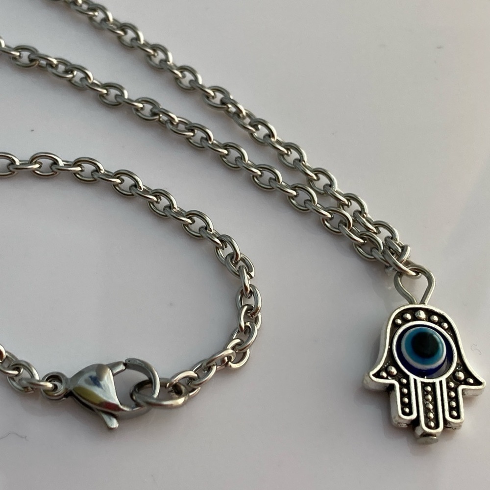 Hamsa Evil Eye Stainless Steel Necklace - Picture 5 of 11